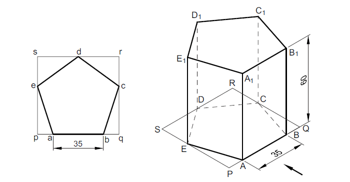 convention pentagon prism isometric